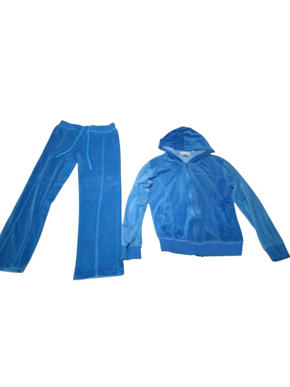 Chebelli Womens Blue Velour Hoodie & Pants Set Size L Zip Front & Drawstring Wai